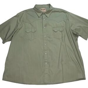 Wrangler Shirt Men Size 3XL Green Western Fashion Snap Buttons Short Sleeve READ